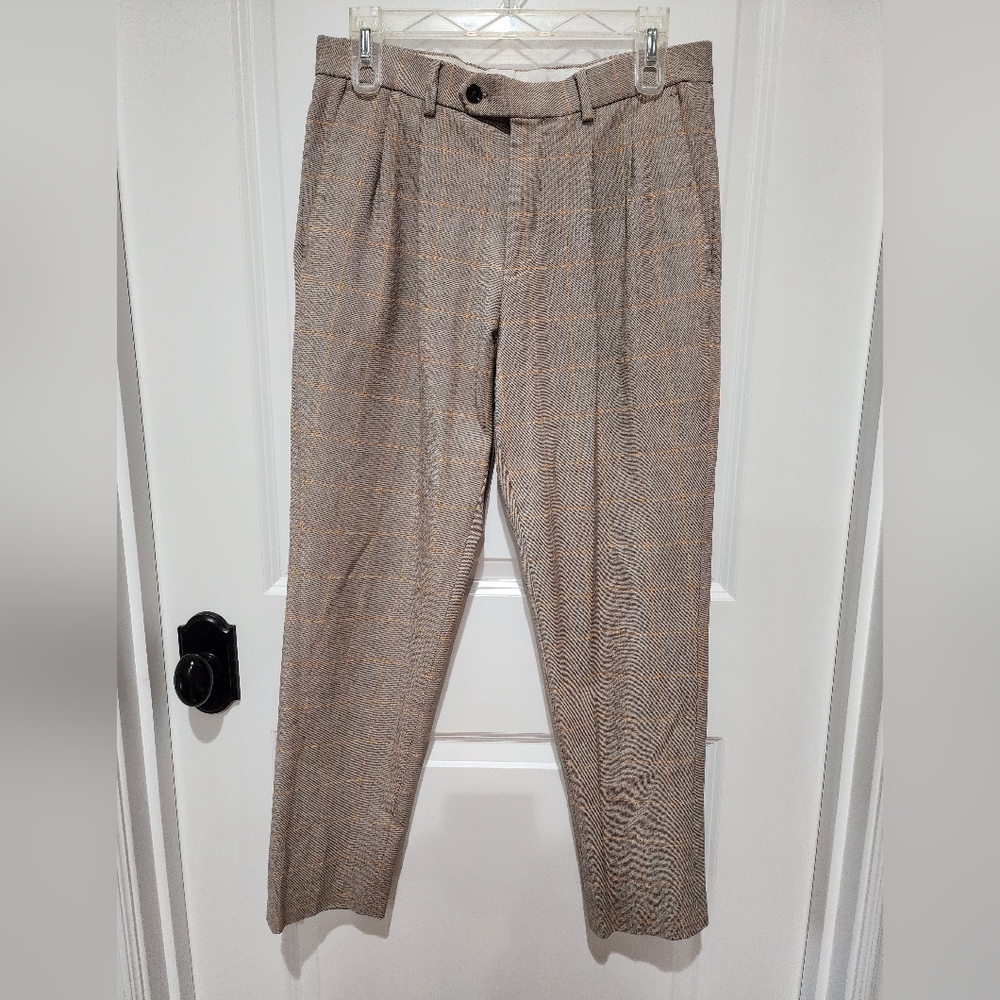 Express Men's Tan Checkered Dress Pants